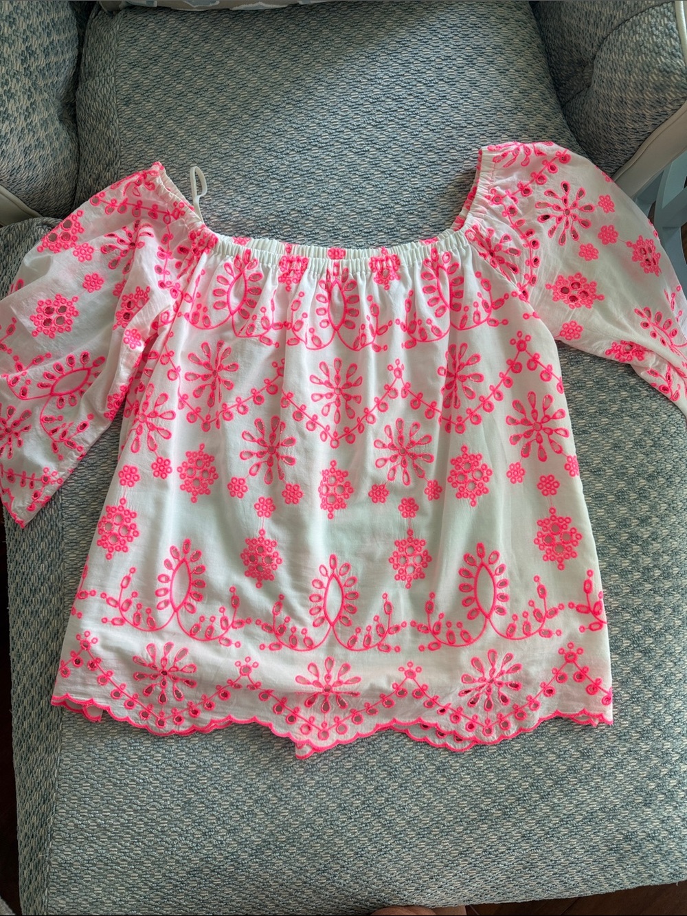 Lilly Pulitzer White Top with Neon Pink Embroidery